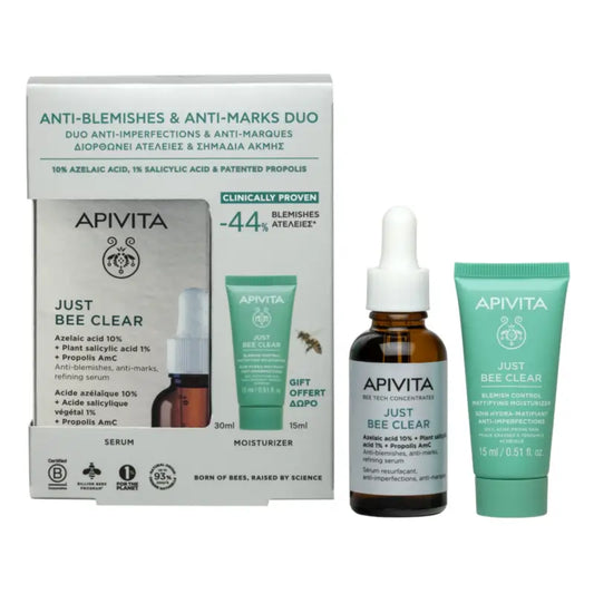Apivita Sérum Just Bee Clear 30 ml + hydratačný matujúci krém proti nedokonalostiam pleti 15 ml