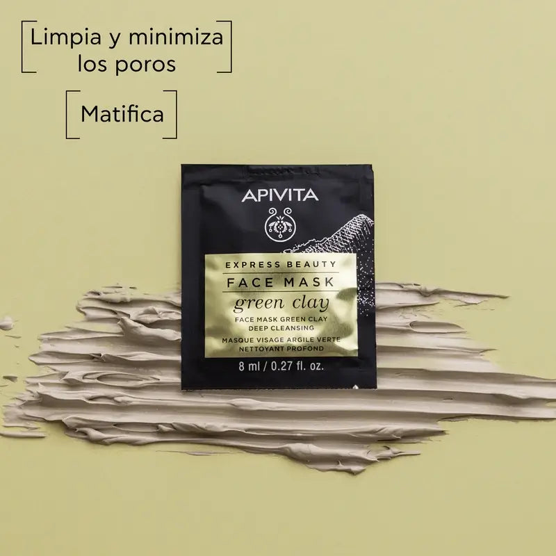 APIVITA Pleťová maska na hlboké čistenie so zeleným ílom, 2 ks x 8 ml