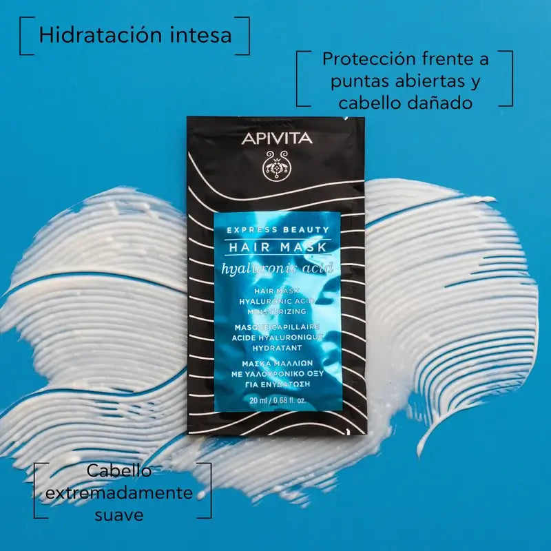 APIVITA Hydratačná maska pre všetky typy vlasov s kyselinou hyalurónovou a aloe vera, 20 ml