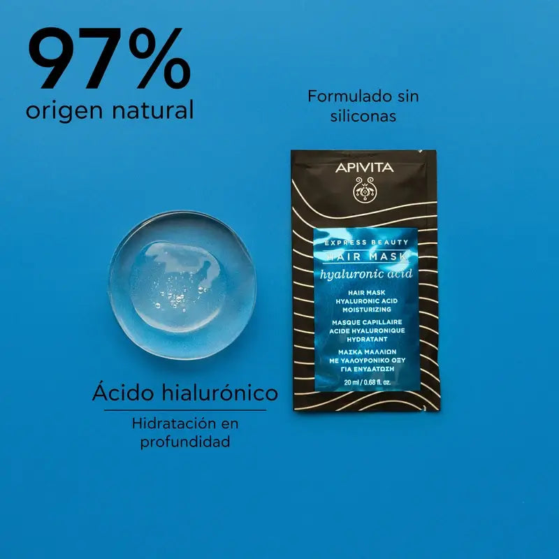 APIVITA Hydratačná maska pre všetky typy vlasov s kyselinou hyalurónovou a aloe vera, 20 ml
