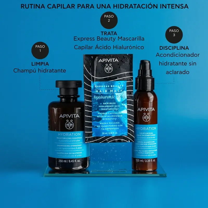 APIVITA Hydratačná maska pre všetky typy vlasov s kyselinou hyalurónovou a aloe vera, 20 ml