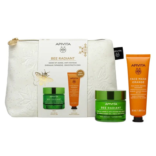 Apivita Promo Bee Radiant gélový krém proti známkam starnutia a únave, 50 ml + pleťová maska s pomarančom, 50 ml 