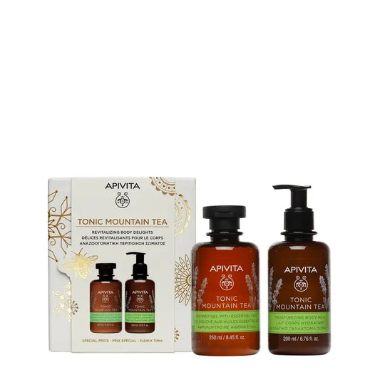 Apivita – akčná ponuka: sprchový gél Tonic Mountain Tea, 250 ml + telové mlieko, 200 ml 