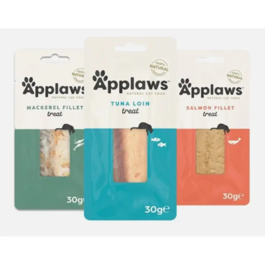 Applaws Cat Snack – filé z makrely, losos a tuniak (zmiešaný), 12 x 30 g