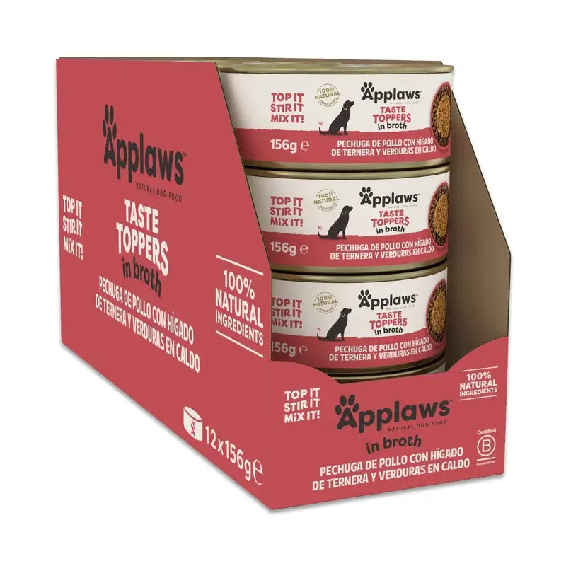 Applaws Dog – konzerva Toper s kuracím mäsom, figami a zeleným vývarom, 12 × 156 g