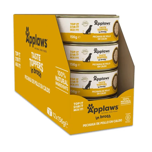 Applaws Dog – doplnok k jedlu v konzervách – kuracie mäso vo vývare, 12 × 156 g