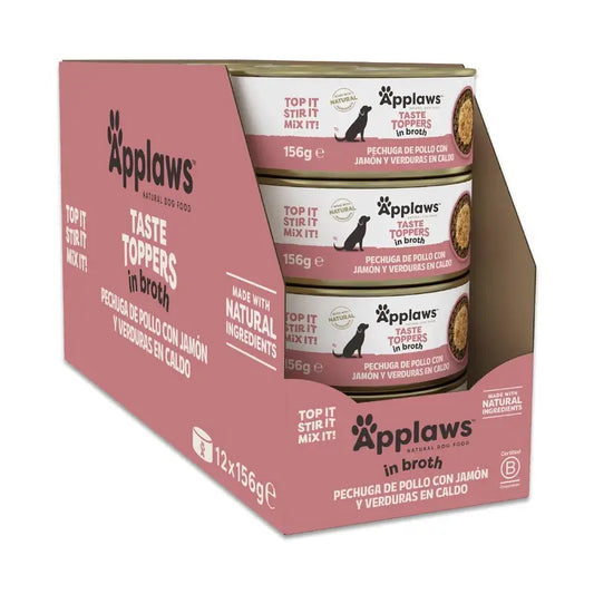 Applaws Dog – konzerva Topper s kuracím mäsom, šunkou, zeleninou a vývarom, 12 × 156 g