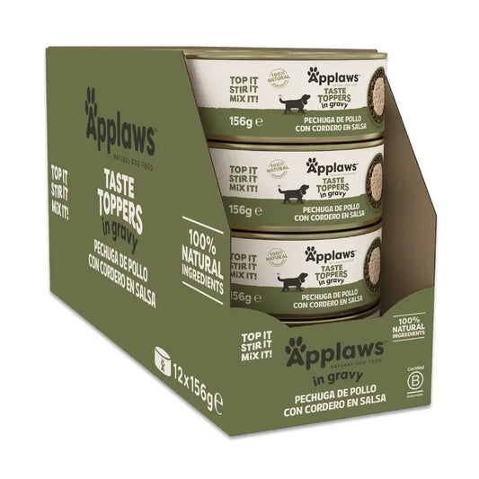 Applaws Dog – doplnok k jedlu v konzervách s kuracím mäsom a jahňacím mäsom v omáčke, 12 × 156 g