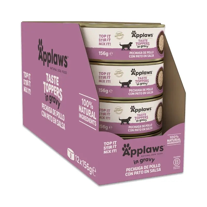 Applaws Dog – konzerva Topper s kuracím mäsom a kačacou omáčkou, 12 × 156 g