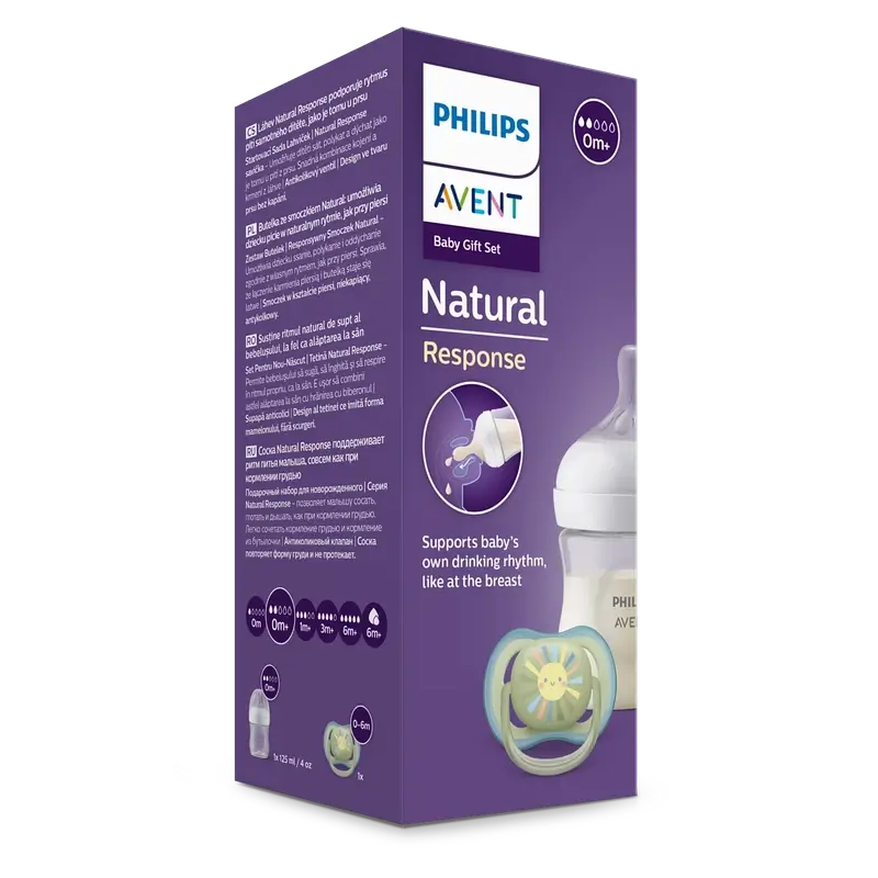 Súprava Avent: fľaša Natural Response + cumlík Ultra Air 0–6 mesiacov 