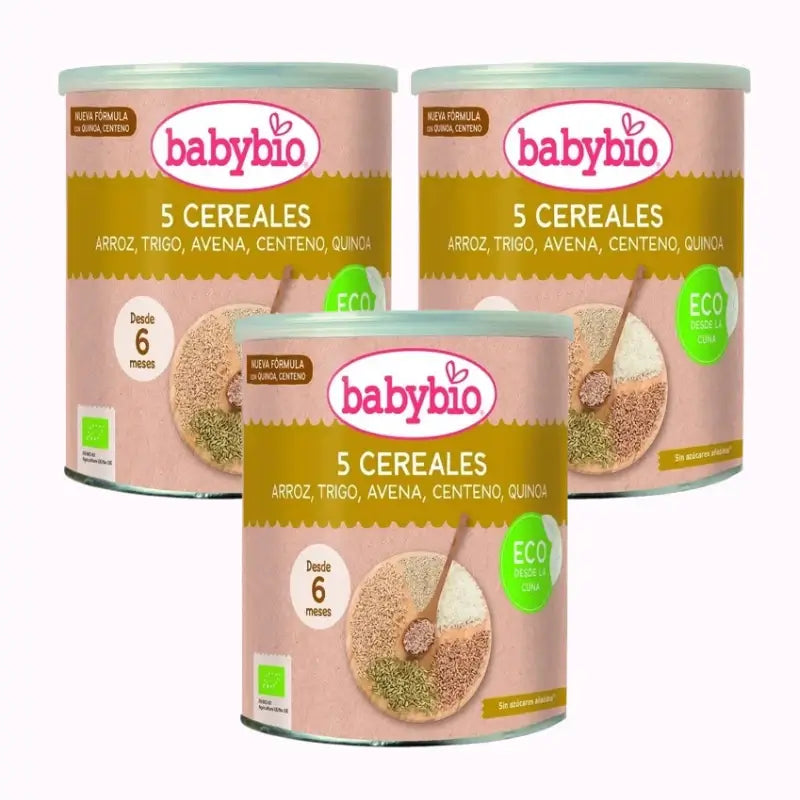 Babybio 5 Cereals Bio +6m, Pack 3 x 220g