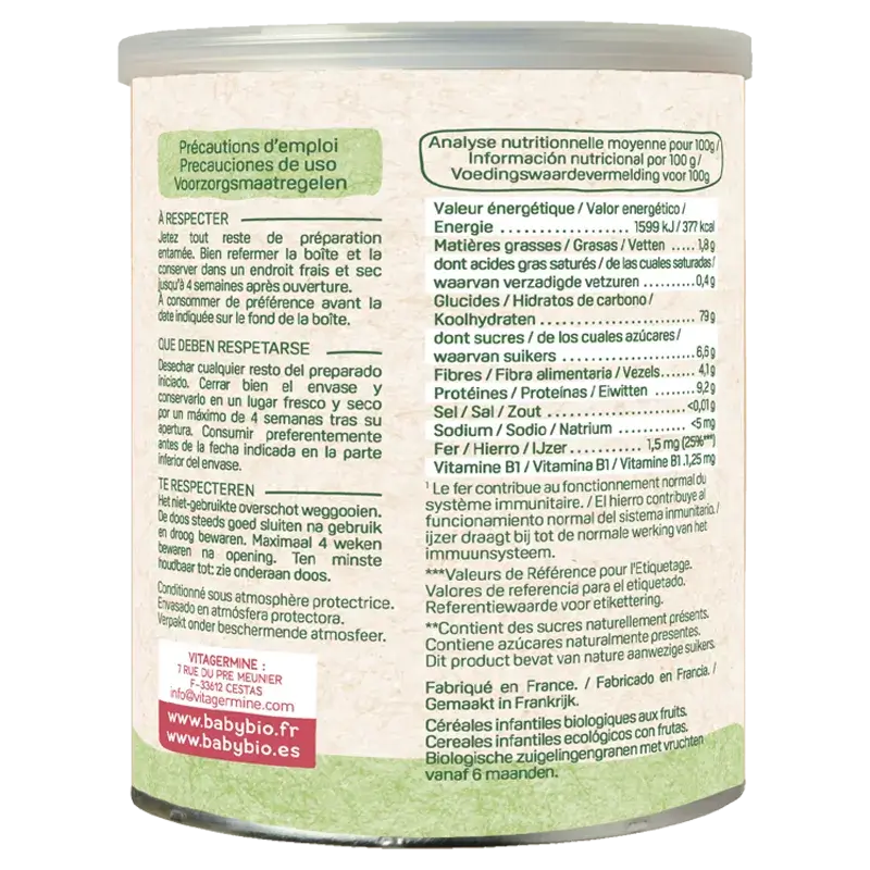 Babybio 5 obilnín s ovocím, 220 g