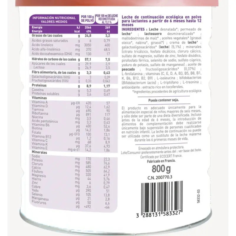 Babybio Optima 2 Kravské mlieko 6–12 mesiacov, balenie 8 × 800 g