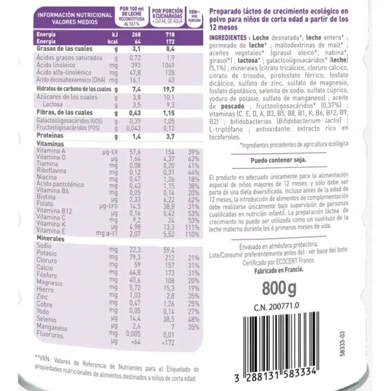 Babybio Optima 3 Kravské mlieko 12–36 mesiacov, balenie 12 x 800 g