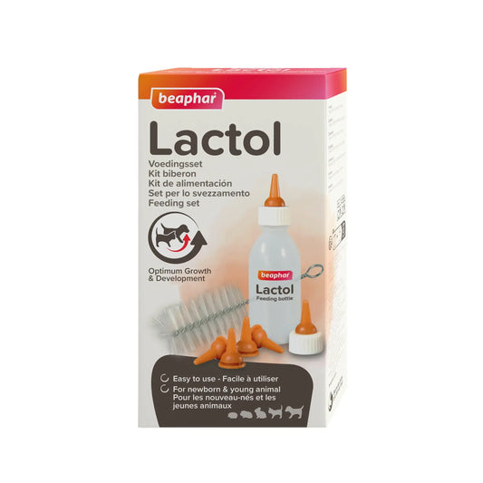 Beaphar Lactol súprava: fľaša + 6 cumlíkov + čistiaci prostriedok