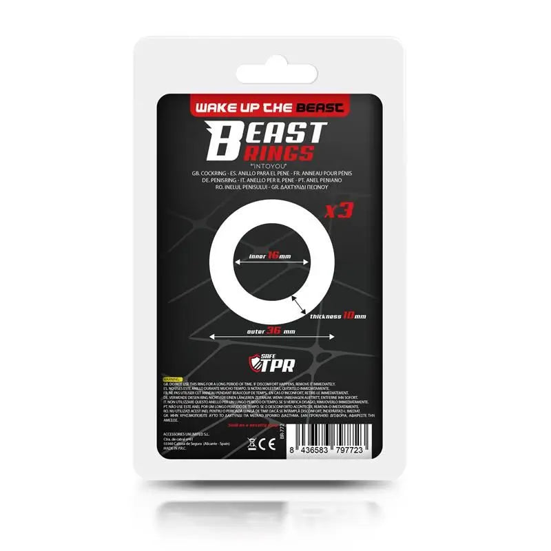 Sada prsteňov Beast Rings – 3 prstene na penis, 3 farby, 1,6 cm