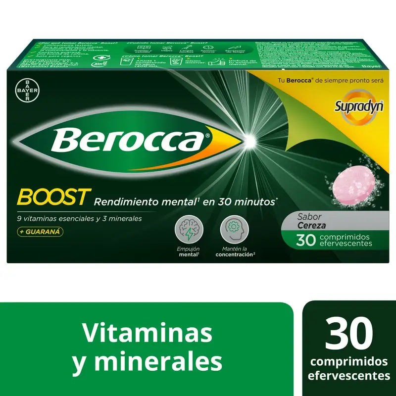 Berocca Boost – horčík, vitamíny a minerály s guaranou, 30 šumivých tabliet