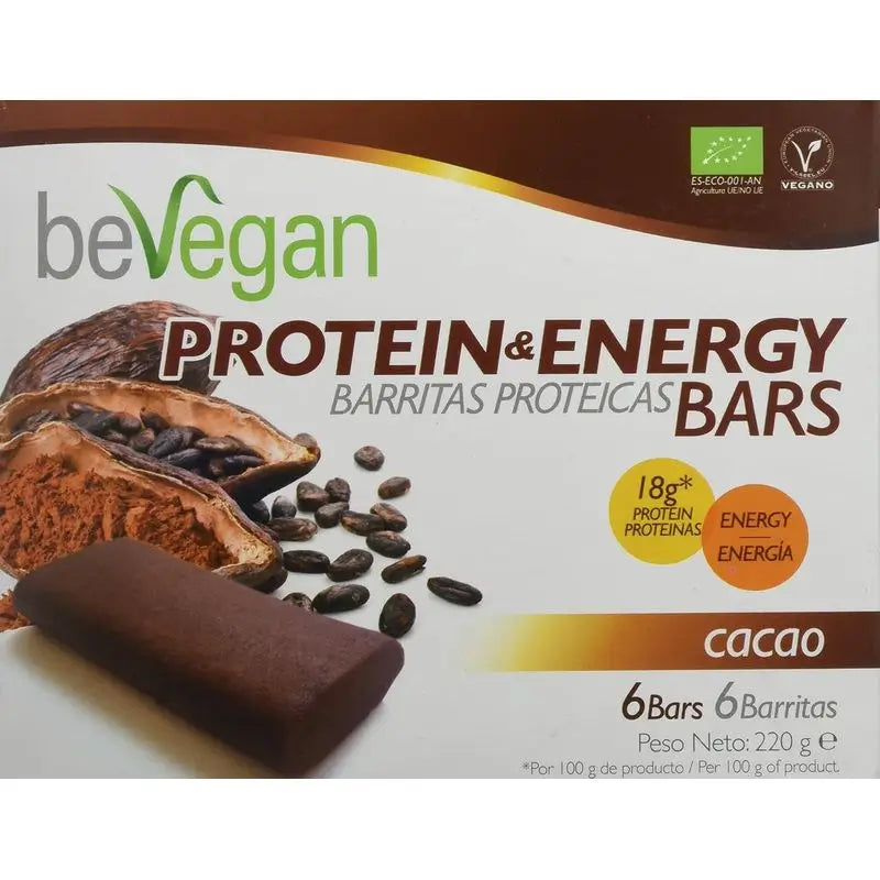 Bevegan proteínové tyčinky – Energy Kakao, 6 ks. Bio, bezlaktózové, vegánske 