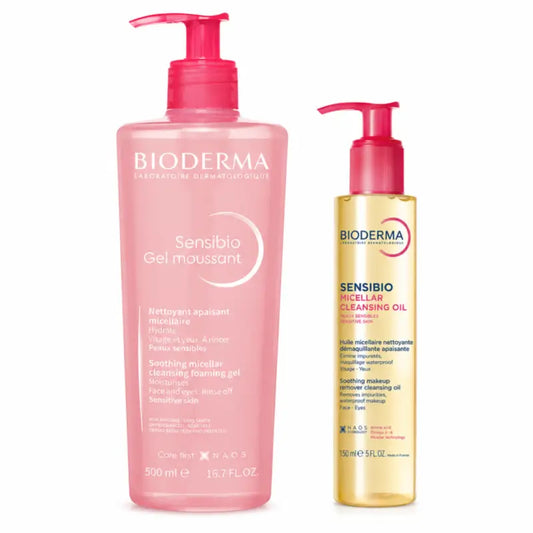 Bioderma Sensibio sada: micelárny čistiaci olej 150 ml + penový gél 500 ml
