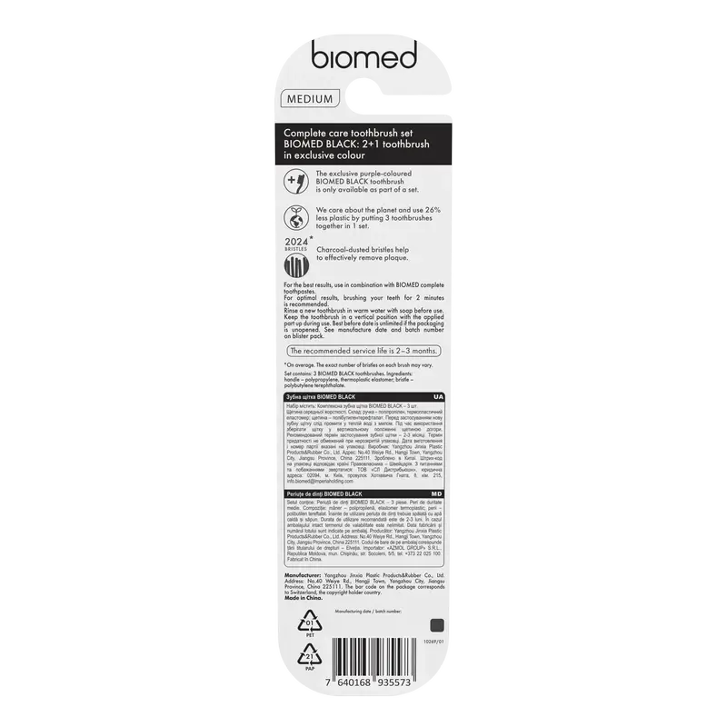 Zubná kefka Biomed Black, 3 kusy