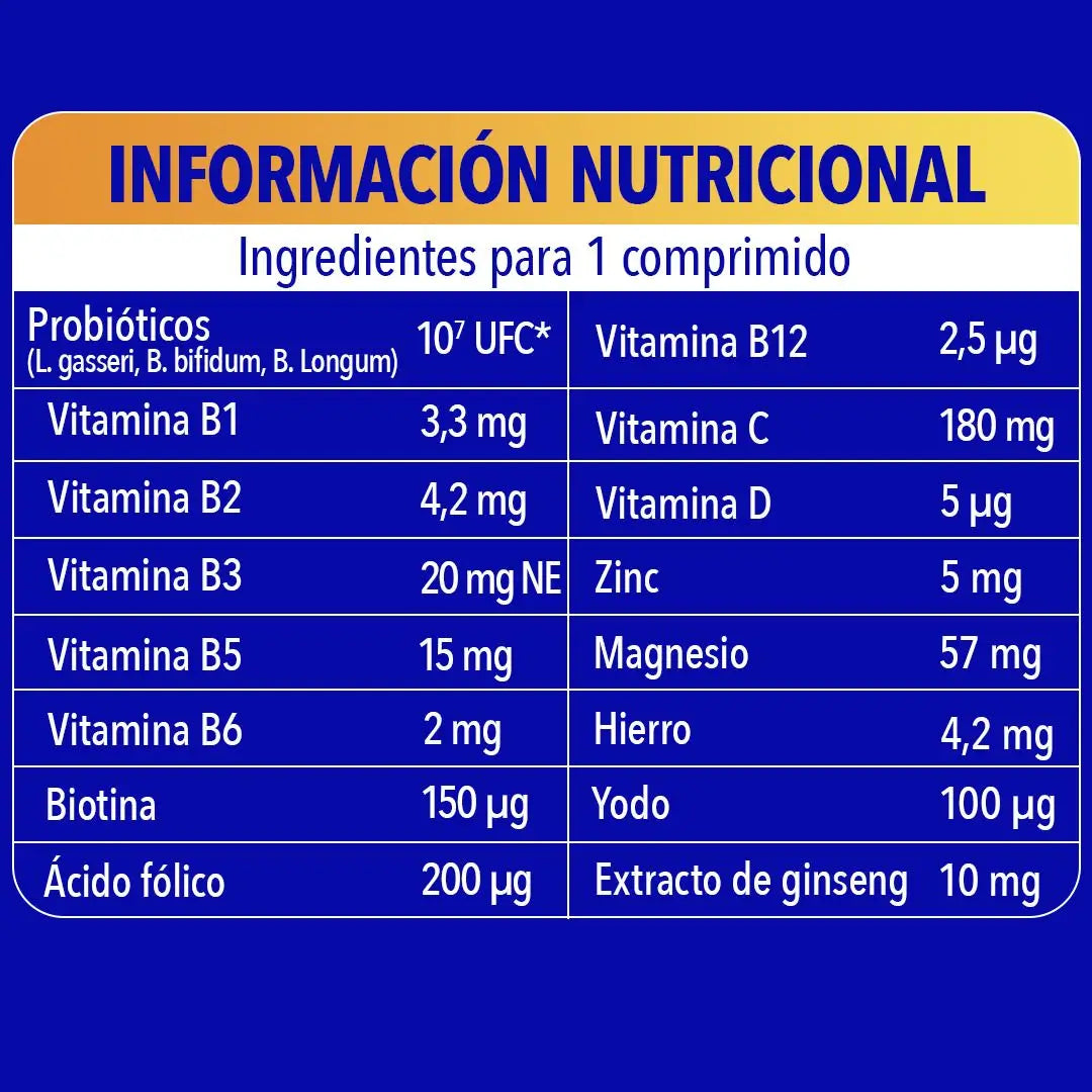 Bion3 Energy – multivitamínové tablety s probiotikami, vitamínom B12, vitamínom C a horčíkom, 30 tabliet