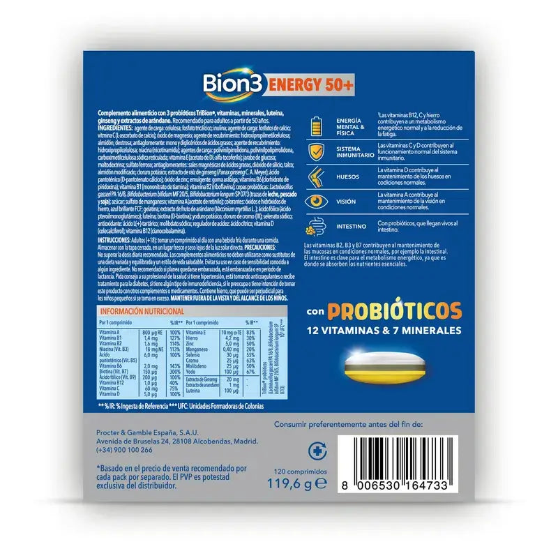 Bion3 Energy 50+ Multivitamíny s probiotikami, 120 tabliet