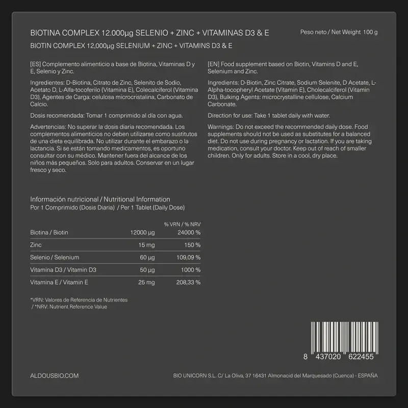 Aldous Labs Biotín so zinkom, selénom, vitamínom D3 a vitamínom E