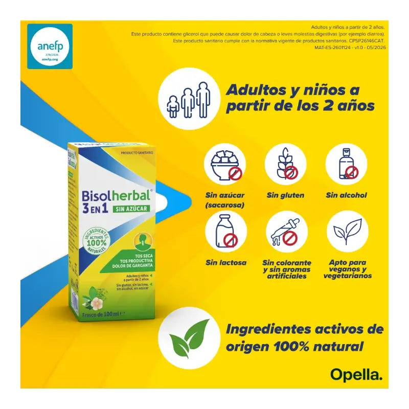 Bisolherbal 3 v 1 bez cukru, sirup, fľaša 100 ml