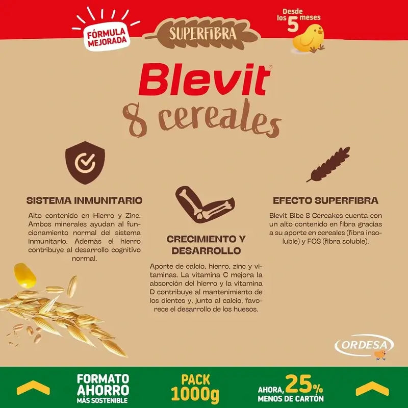 Blevit Detská výživa Superfibra 8 obilnín, úsporné balenie, 1000 g