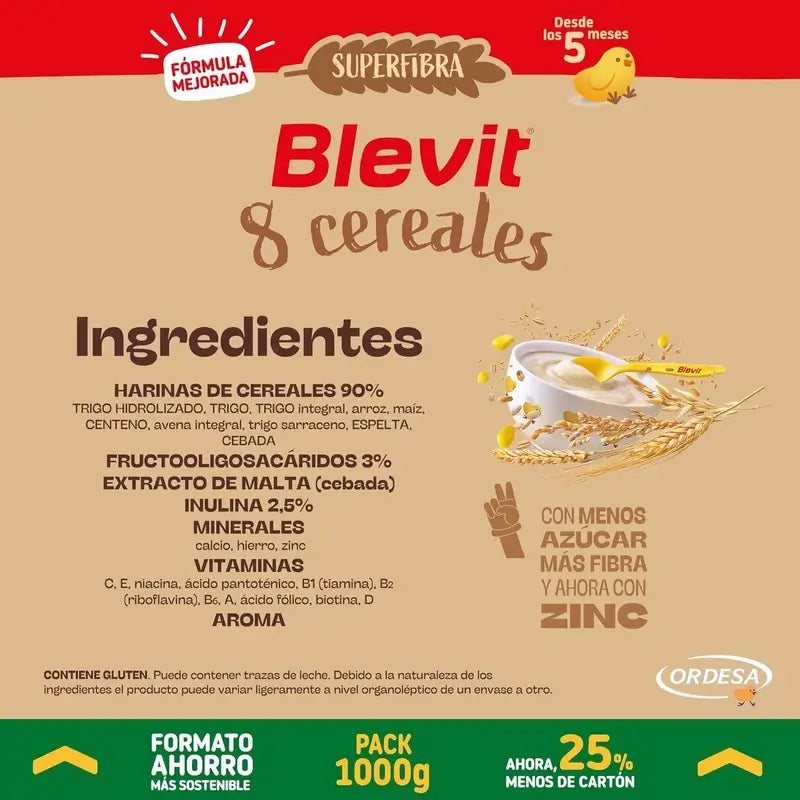 Blevit Detská výživa Superfibra 8 obilnín, úsporné balenie, 1000 g