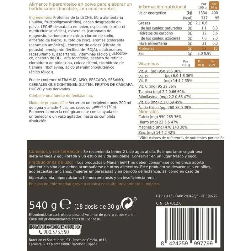 biManán Befit Proteínový kokteil Čokoláda 540 g