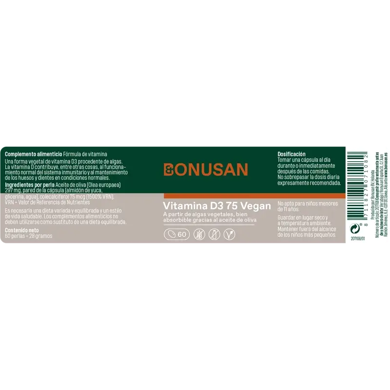 Bonusan Vitamín D3 75 (vegánsky), 60 kapsúl