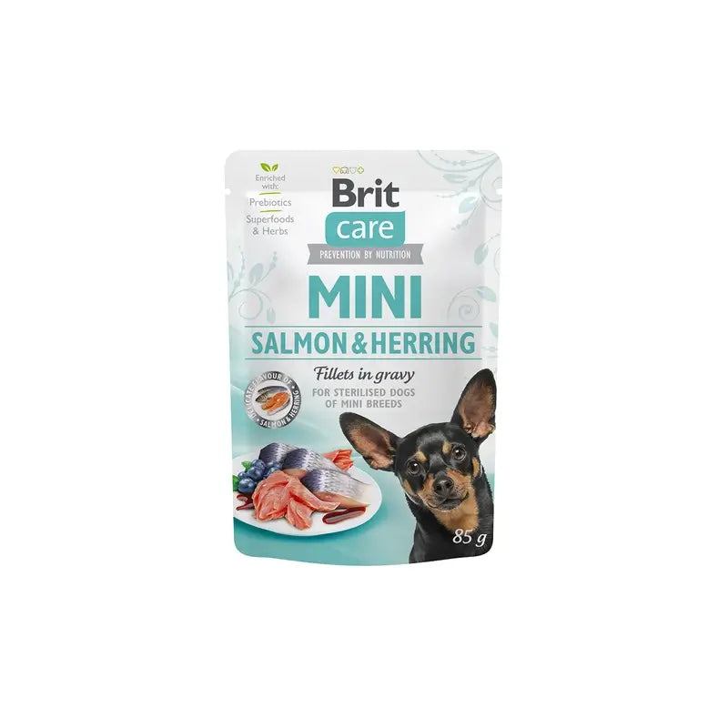 Brit Care Dog Mini Losos a sleď, vrecúško, 24 x 85 gramov