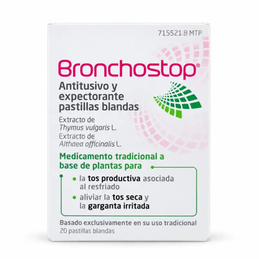 Bronchostop – liek proti kašľu a na vykašliavanie, 20 mäkkých tabliet