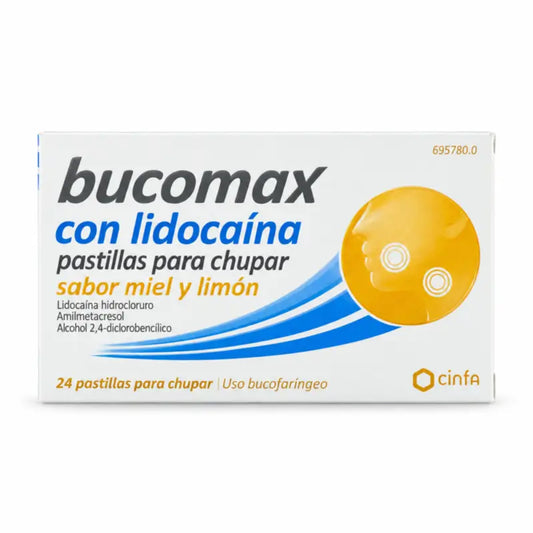 Bucomax Lidokaín s príchuťou medu a citróna, 24 pastiliek na cmúľanie