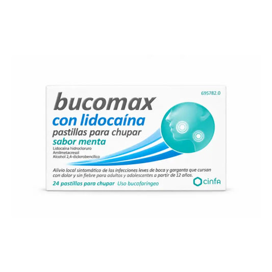 Bucomax Lidokaín s príchuťou mäty, 24 pastiliek na cmúľanie