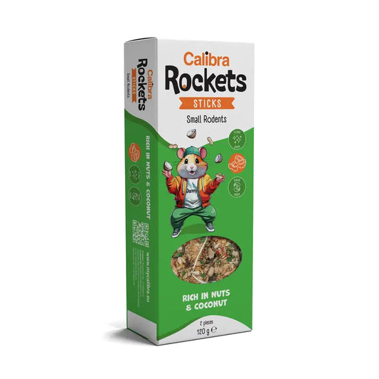 Calibra Rockets Sticks pre hlodavce – vlašské orechy a kokos 120 g 