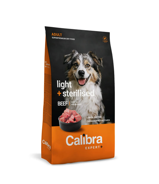 Calibra Dog Expert+ Adult Light & Sterilised – krmivo s príchuťou teľacieho mäsa, 2 kg