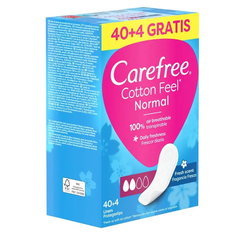 Carefree Cotton Feel Normal – svieža vôňa, 40 + 4 ks