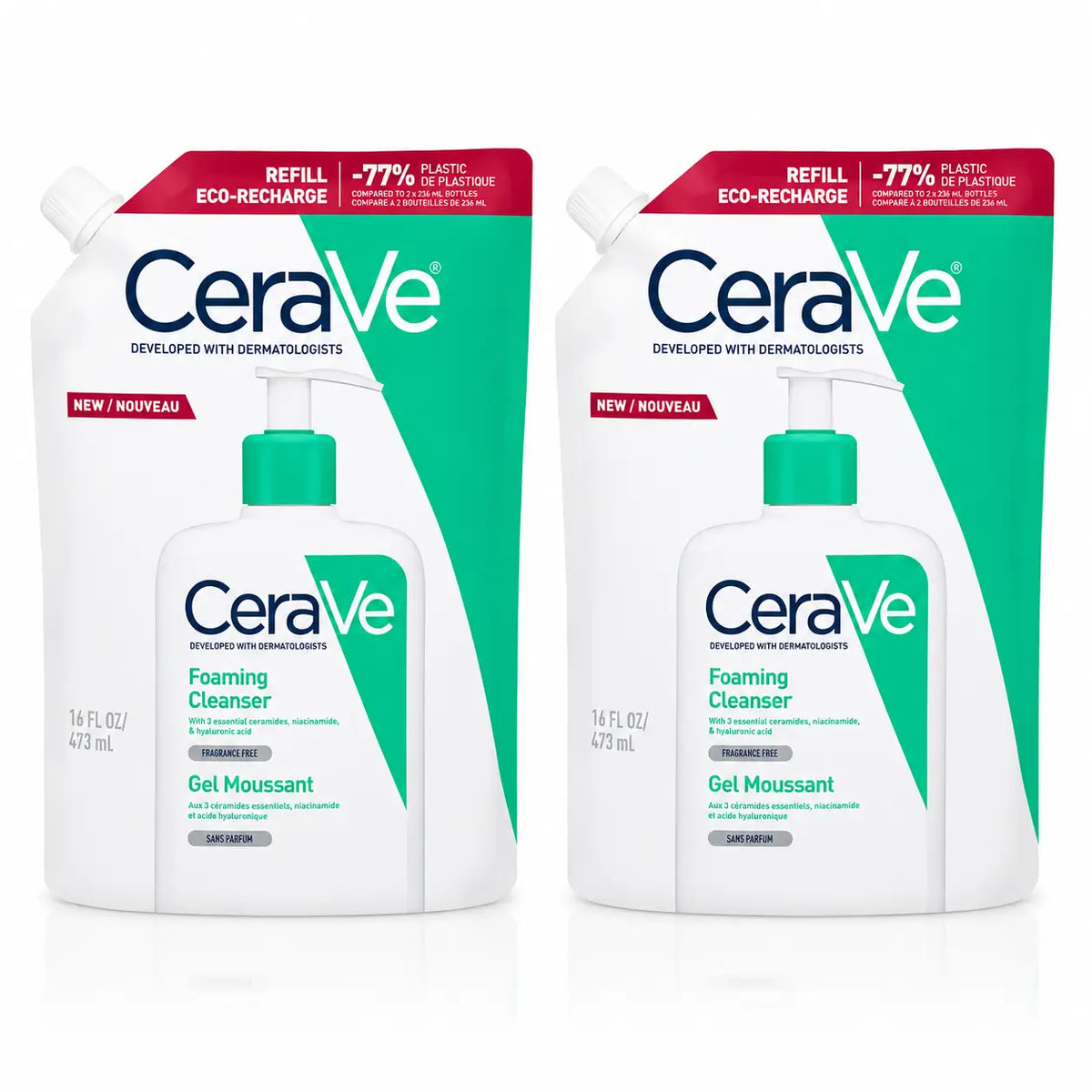 Cerave Pack Cerave Foaming Cleansing Gel Refill, 473 Ml, x2