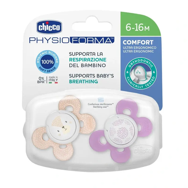 Chicco cumlík Physio Comfort, silikónový, ružový, 6–16 mesiacov, 2 kusy, rôzne farby 