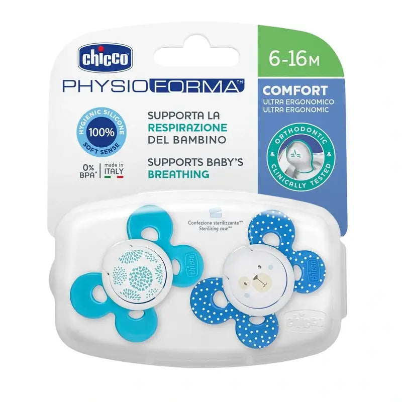 Chicco cumlík Physio Comfort, silikónový, modrý, 6–16 mesiacov, 2 kusy, rôzne farby 