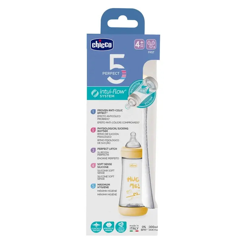 Chicco fľaša Perfect5, neutrálna, rýchly prietok, 300 ml, od 4 mesiacov 