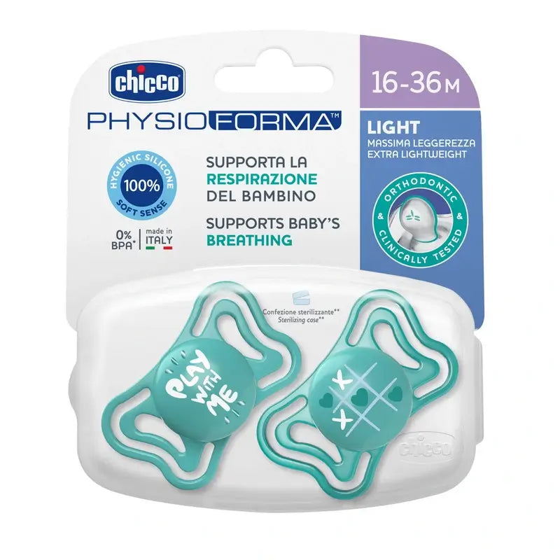 Chicco cumlík Physio Light, silikón, modrý, 16–36 mesiacov, 2 kusy 
