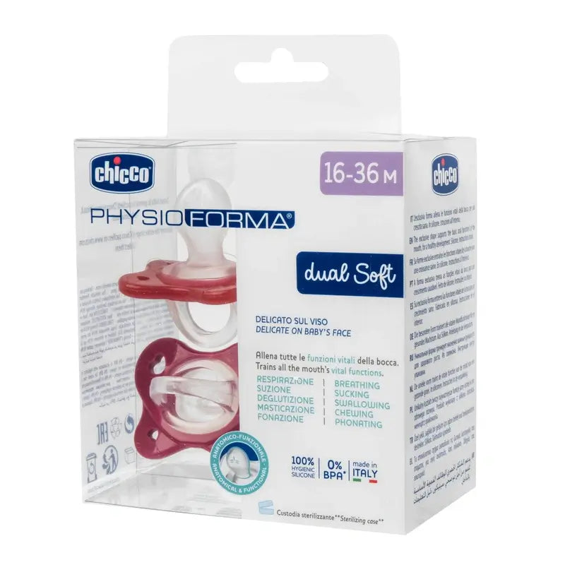 Chicco cumlík Physioforma Dual Soft, silikón, ružový, 16–36 mesiacov, 2 ks 