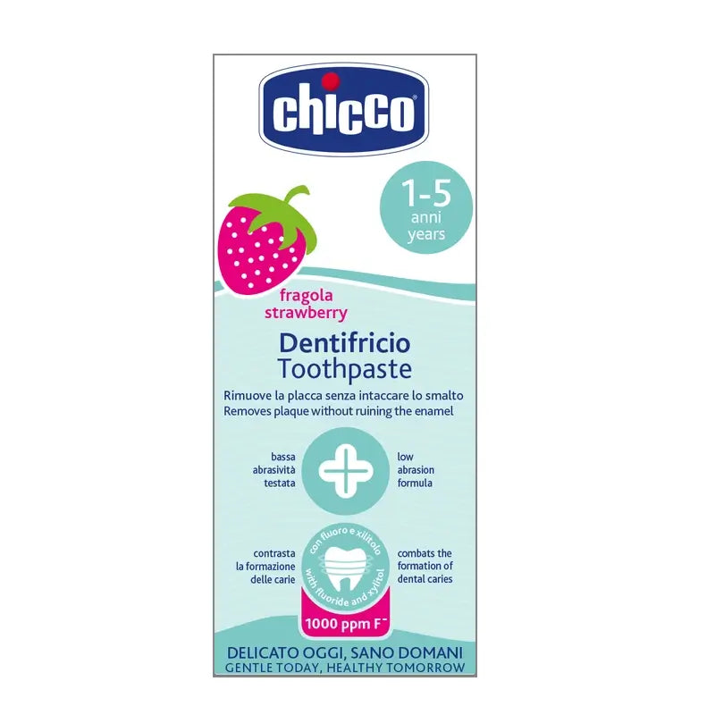 Chicco zubná pasta s fluoridom, príchuť jahoda, 50 ml, od 12 mesiacov 
