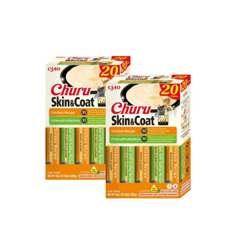 Churu Cat – rad Skin&Coat s príchuťou kuraciny, balenie 2 x 20 kusov