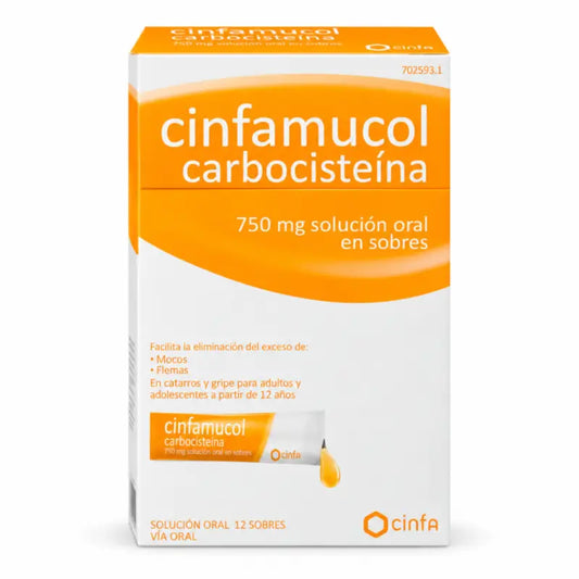 Cinfamucol Karbocisteín 750 mg perorálny roztok, 12 vrecúšok