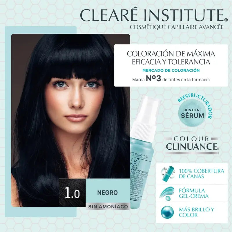 Clearé Institute Colour Clinuance Trvalé farbenie Vlasová farba bez amoniaku 1.0 Čierna