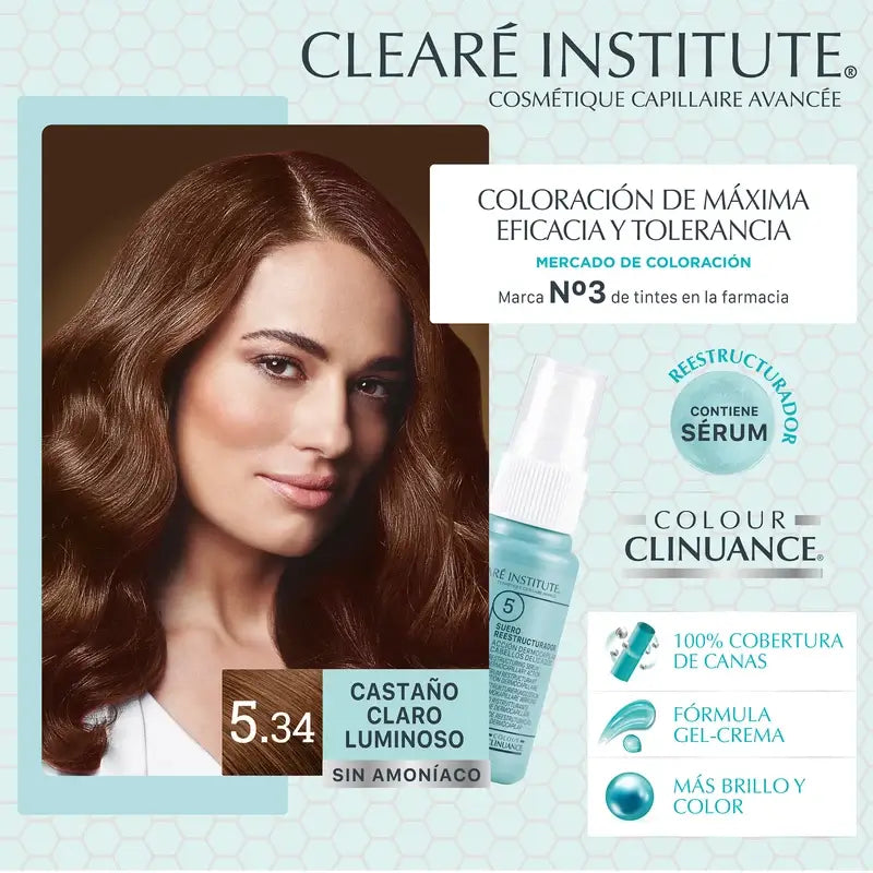 Clearé Institute Colour Clinuance Trvalá farba na vlasy bez amoniaku 5.34 Svetlý lesklý gaštanový odtieň 